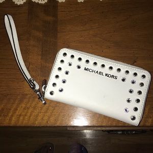 White studded Michael kors wristlet wallet